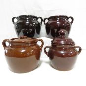 3 USA Stoneware & 1 EW Rieck Bean Pots