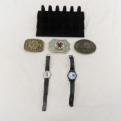 Belt Buckles, 2 Mickey Mouse Watches & More