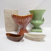 2 Red Wing Butter Boats & 3 Vases
