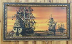 Keith Lee Original Painting Ships At Sunset Framed