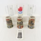 3 Coors Beer Steins & Schmidt Glass Pitcher