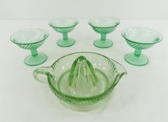 Green Uranium Glass Reamer & 4 Imperial Sherbet Dishes