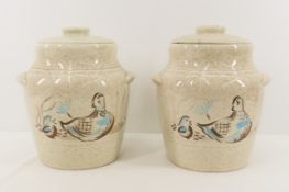 2 Red Wing Bob White Cookie Jars with Lids