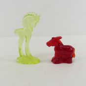 Mosser Glass Red Mule & Uranium Glass Horse