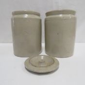 2 1 Qt Stoneware Snuff Jars & 1 Lid