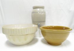 2 Stoneware Bowls & 1 Gallon Blue Band Watercooler