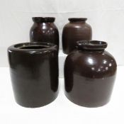 3 Albany Slip & 1 Brown Stoneware Jars- no lids