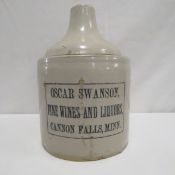 Oscar Swanson Minnesota Stoneware 1/2 gallon Jug