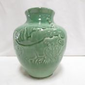 Red Wing Art Pottery Green Nokomis Lion Vase