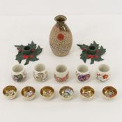Japanese Sake Bottle, Cups & Xmas Candleholders