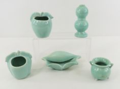 4 Red Wing Art Pottery Vases & Shell