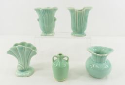 4 Green Red Wing Art Pottery Vases & Mini Jug