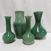 4 Red Wing Art Pottery Green Glaze Vases