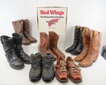 Vintage Red Wing & Cowboy Boots, Leather Shoes