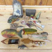 Fishing Related Folk Art, Bait Box, decoys