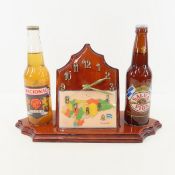 Honduras map clock with 2 Beer Bottles