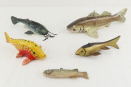 5 Hand Painted Fishing decoys- 3 signed