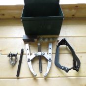 Vintage Metal Box with Gear, Drum Pullers & More