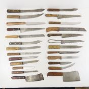 Vintage fixed blade knives and cleavers