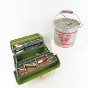 Full Vintage Metal Tackle Box & Minnow Bucket