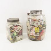 2 Vintage glass jars full of matchbooks