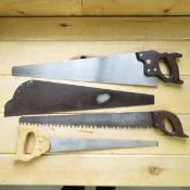 4 Vintage Wood Saws, Unmarked Cross-Cut & More