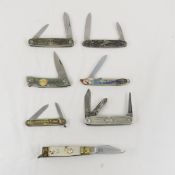 6 Metal Case Pocket Knives & 1 Automatic knife