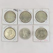 6 1962-1964 Canadian Silver Dollars
