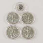 1941, 42, 44, 45 WA;ling Liberty Half Dollars