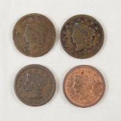 4 US Large Cents 1830, 1833, 1848, 1852