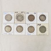 8 Canadian Silver Half Dollars 1910-1929