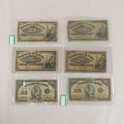 6 Dominion of Canada 25 cent Fractional notes