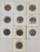 10 1859 Canadian Large Cents G-EF