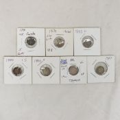 7 Canadian 5 cent Silver Coins 1870-1901