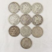 10 1881-1921 Morgan Silver Dollars.AG-F