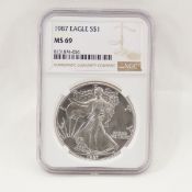 1987 American Silver Eagle NGC MS69