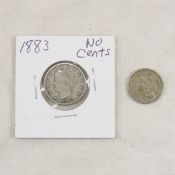 1868 3 cent Nickel & 1883 No Cents Liberty Nickel
