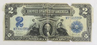 1899 $2 Silver Certificate Large Note - Torn