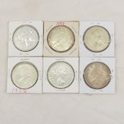 6 1958 Canadian Silver Dollars