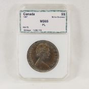1967 Canadian Silver $1 PCI MS65 Strike Doubled