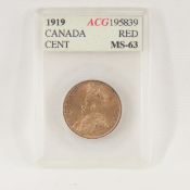 1919 Canadian Large Cent ACG MS63 RED