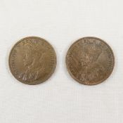 2 1911 Canadian Large Cents in flips, high grade