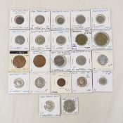 20+ Carded Foreign Coins Switzerland, Italy, etc