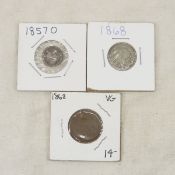 1868 2 & 3 cent coins & 1857 O Seated Half Dime