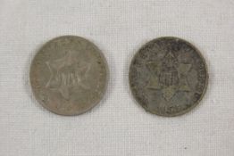1852 & 1853 3 Cent Silver US Coins