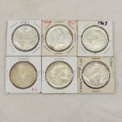 6 1967 Canadian Silver Dollars
