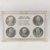 5 Types of 1965 Canadian Silver Dollars in case