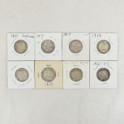 8 1911-1929 Canadian Silver Quarters G-VF