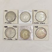 6 1950-1952 Canadian Silver Dollars