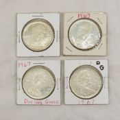 4 1967 Canadian Silver Dollars